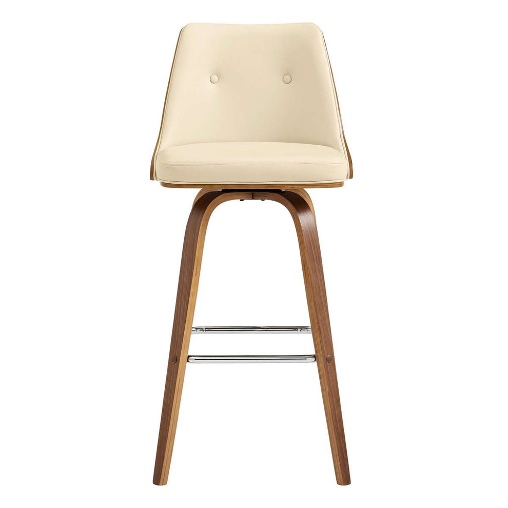 Nolte 26" Swivel Counter Stool in Cream Faux Leather and Walnut Wood By Armen Living | Bar Stools |  Modishstore  - 5