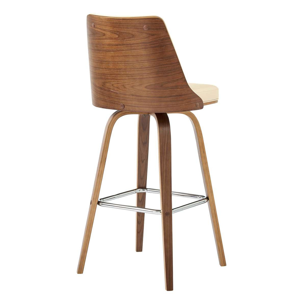 Nolte 26" Swivel Counter Stool in Cream Faux Leather and Walnut Wood By Armen Living | Bar Stools |  Modishstore  - 7