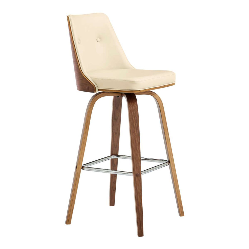 Nolte 26" Swivel Counter Stool in Cream Faux Leather and Walnut Wood By Armen Living | Bar Stools |  Modishstore  - 4