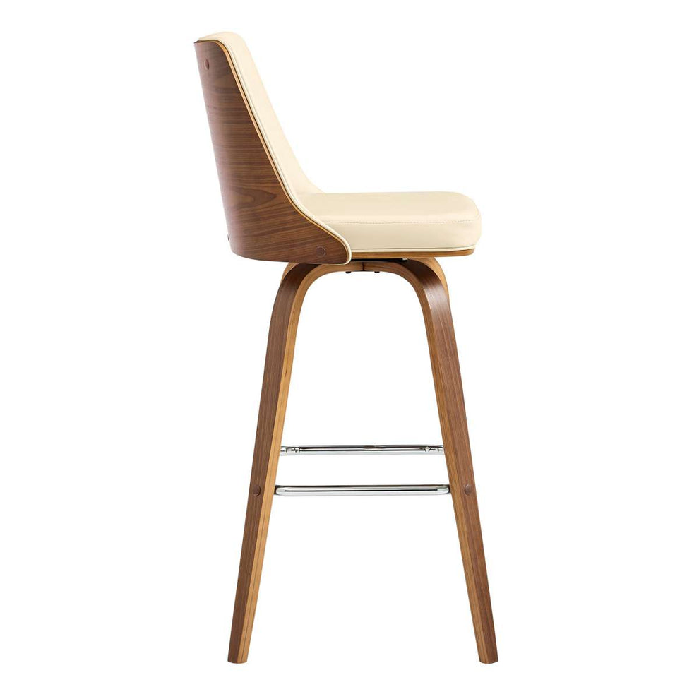 Nolte 30" Swivel Bar Stool in Cream Faux Leather and Walnut Wood By Armen Living | Bar Stools |  Modishstore  - 6