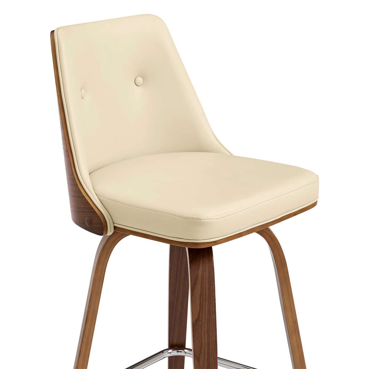 Nolte 30" Swivel Bar Stool in Cream Faux Leather and Walnut Wood By Armen Living | Bar Stools |  Modishstore  - 4