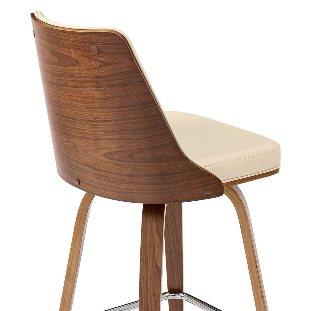 Nolte 30" Swivel Bar Stool in Cream Faux Leather and Walnut Wood By Armen Living | Bar Stools |  Modishstore  - 5
