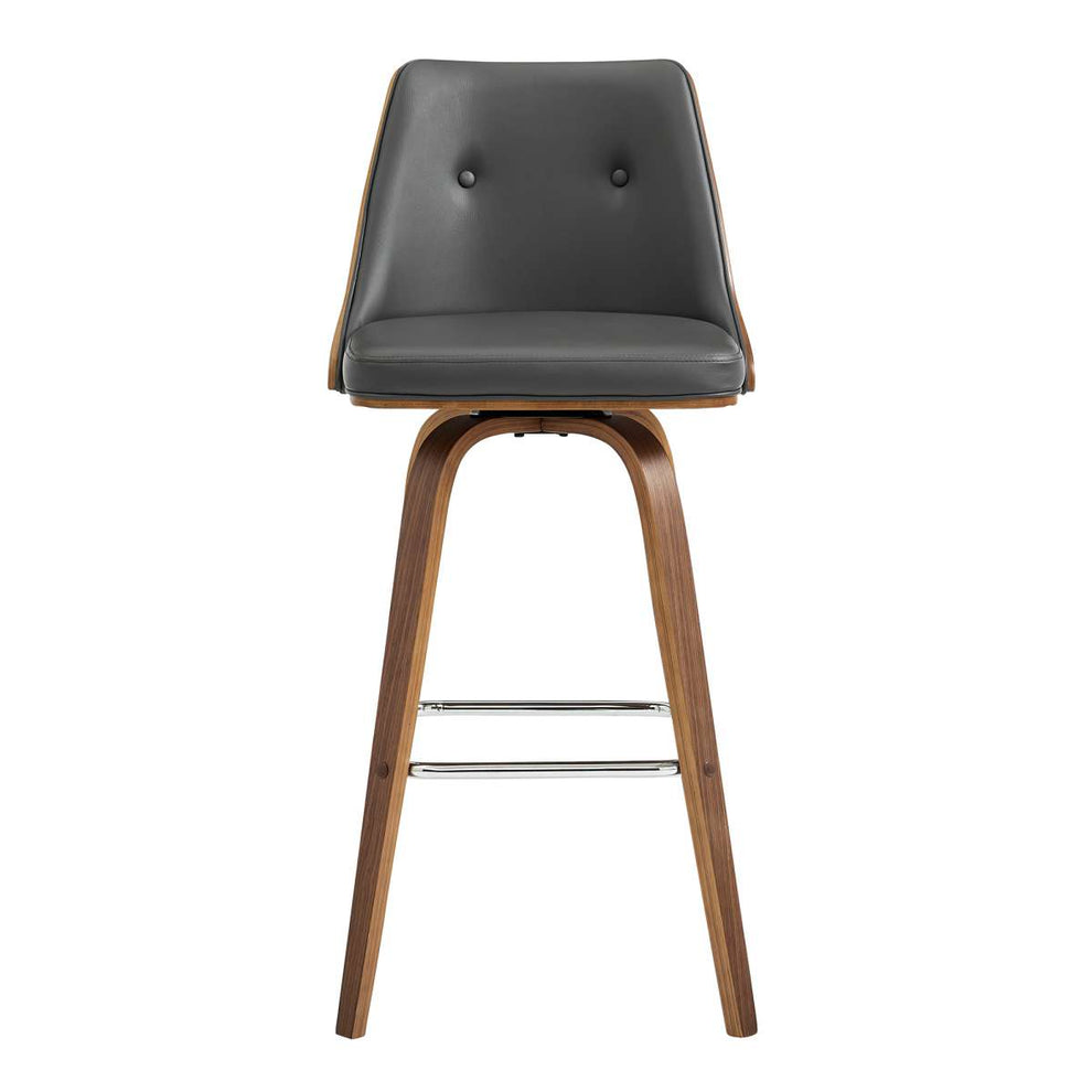 Nolte 30" Swivel Bar Stool in Gray Faux Leather and Walnut Wood By Armen Living | Bar Stools |  Modishstore  - 5