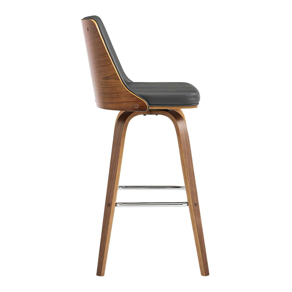 Nolte 30" Swivel Bar Stool in Gray Faux Leather and Walnut Wood By Armen Living | Bar Stools |  Modishstore  - 6