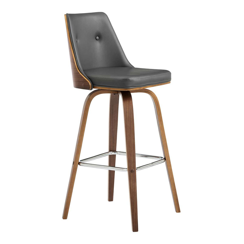 Nolte 30" Swivel Bar Stool in Gray Faux Leather and Walnut Wood By Armen Living | Bar Stools |  Modishstore  - 2