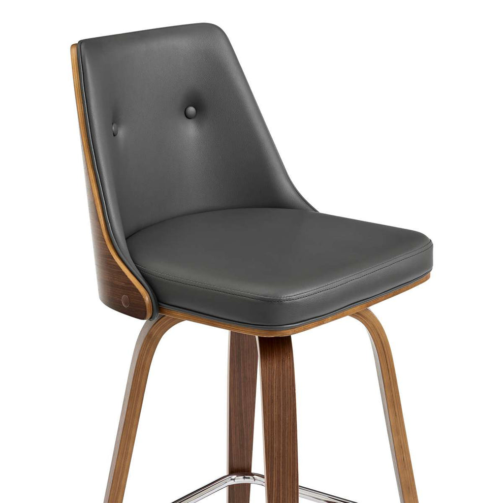 Nolte 30" Swivel Bar Stool in Gray Faux Leather and Walnut Wood By Armen Living | Bar Stools |  Modishstore  - 3