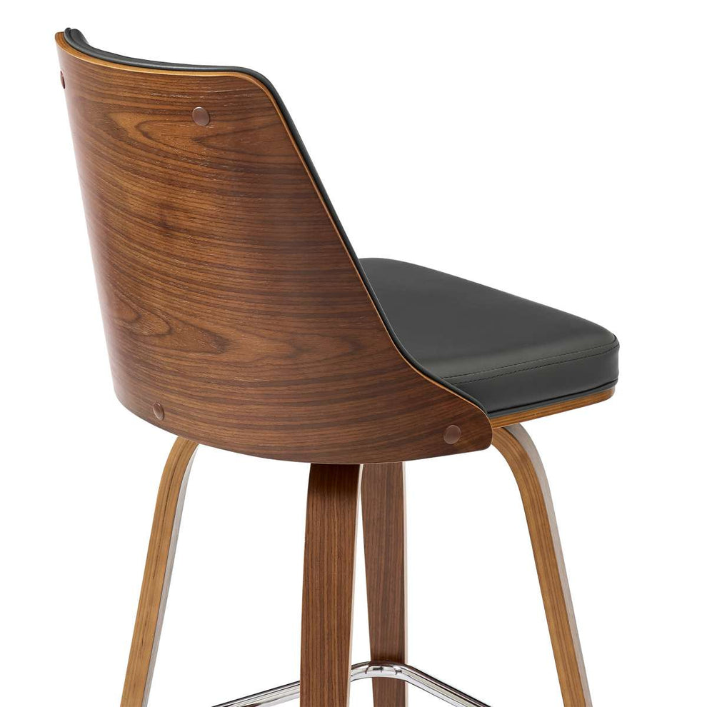 Nolte 30" Swivel Bar Stool in Gray Faux Leather and Walnut Wood By Armen Living | Bar Stools |  Modishstore  - 4