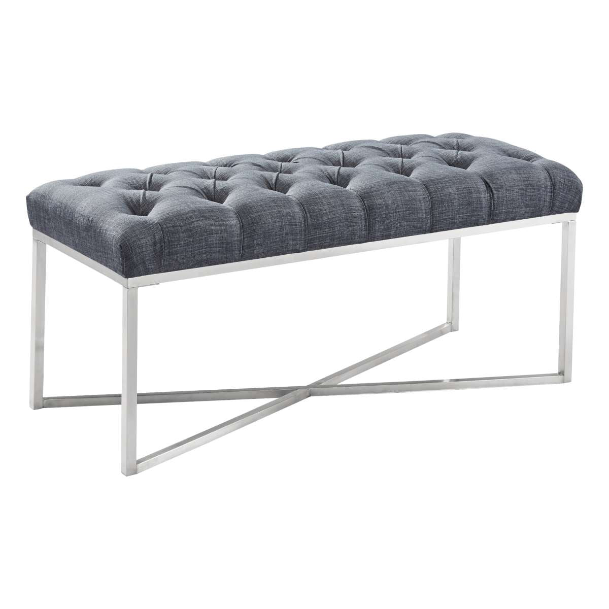 Noel Contemporary Bench in Slate Gray Linen and Brushed Stainless Steel Finish By Armen Living | Benches | Modishstore