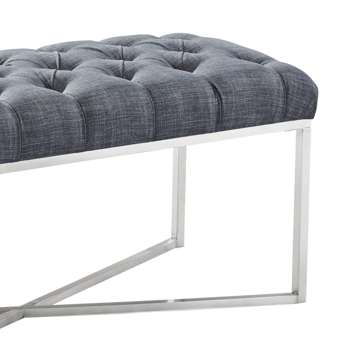 Noel Contemporary Bench in Slate Gray Linen and Brushed Stainless Steel Finish By Armen Living | Benches | Modishstore - 2