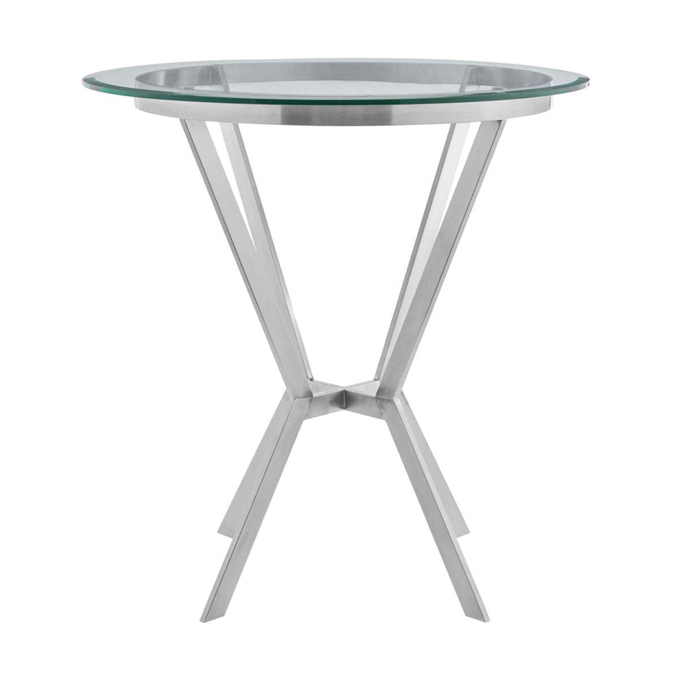 Naomi Round Glass and Brushed Stainless Steel Bar Table By Armen Living | Bar Tables | Modishstore - 2