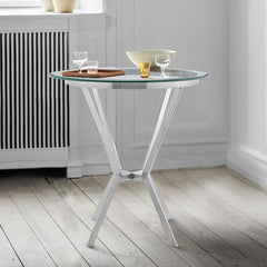 Naomi Round Glass and Brushed Stainless Steel Bar Table By Armen Living