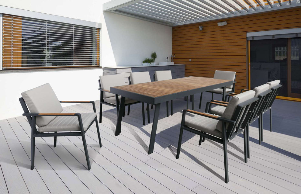 Nofi Outdoor Patio Dining Table in Charcoal Finish with Teak Wood Top By Armen Living | Outdoor Tables |  Modishstore  - 2