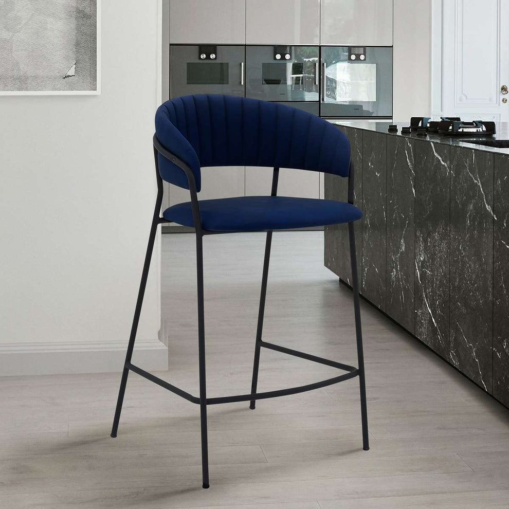 Nara 26" Blue Faux Leather and Metal Counter Height Bar Stool By Armen Living | Bar Stools |  Modishstore 