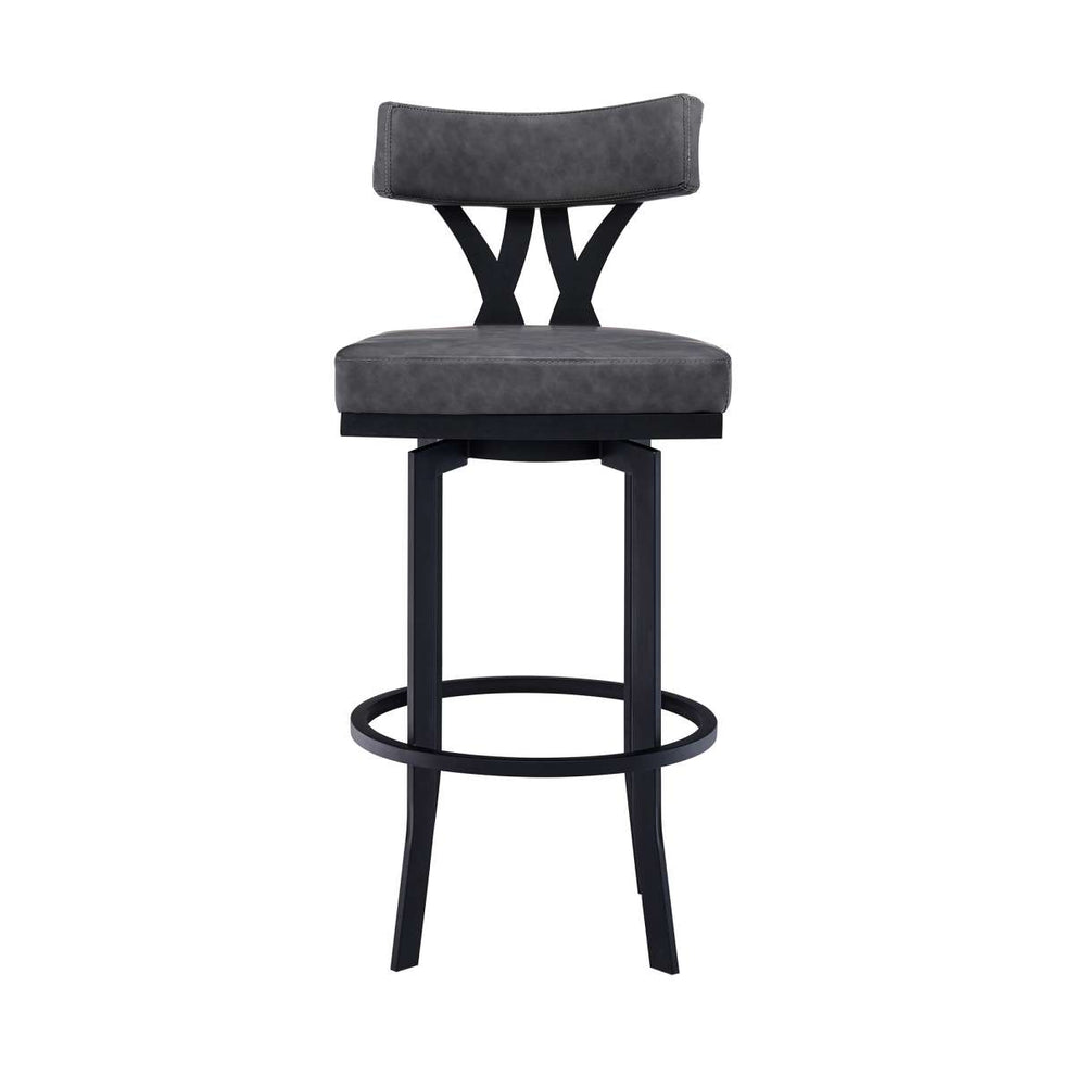 Natalie 26" Counter Height Vintage Grey Faux Leather Upholstery and Black Metal Bar Stool  By Armen Living | Bar Stools |  Modishstore  - 3