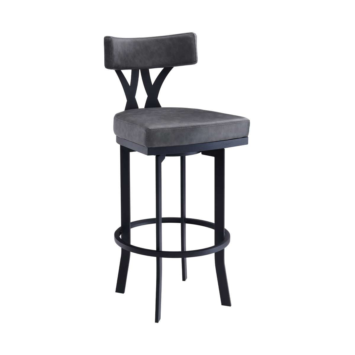 Natalie 26" Counter Height Vintage Grey Faux Leather Upholstery and Black Metal Bar Stool  By Armen Living | Bar Stools |  Modishstore  - 2