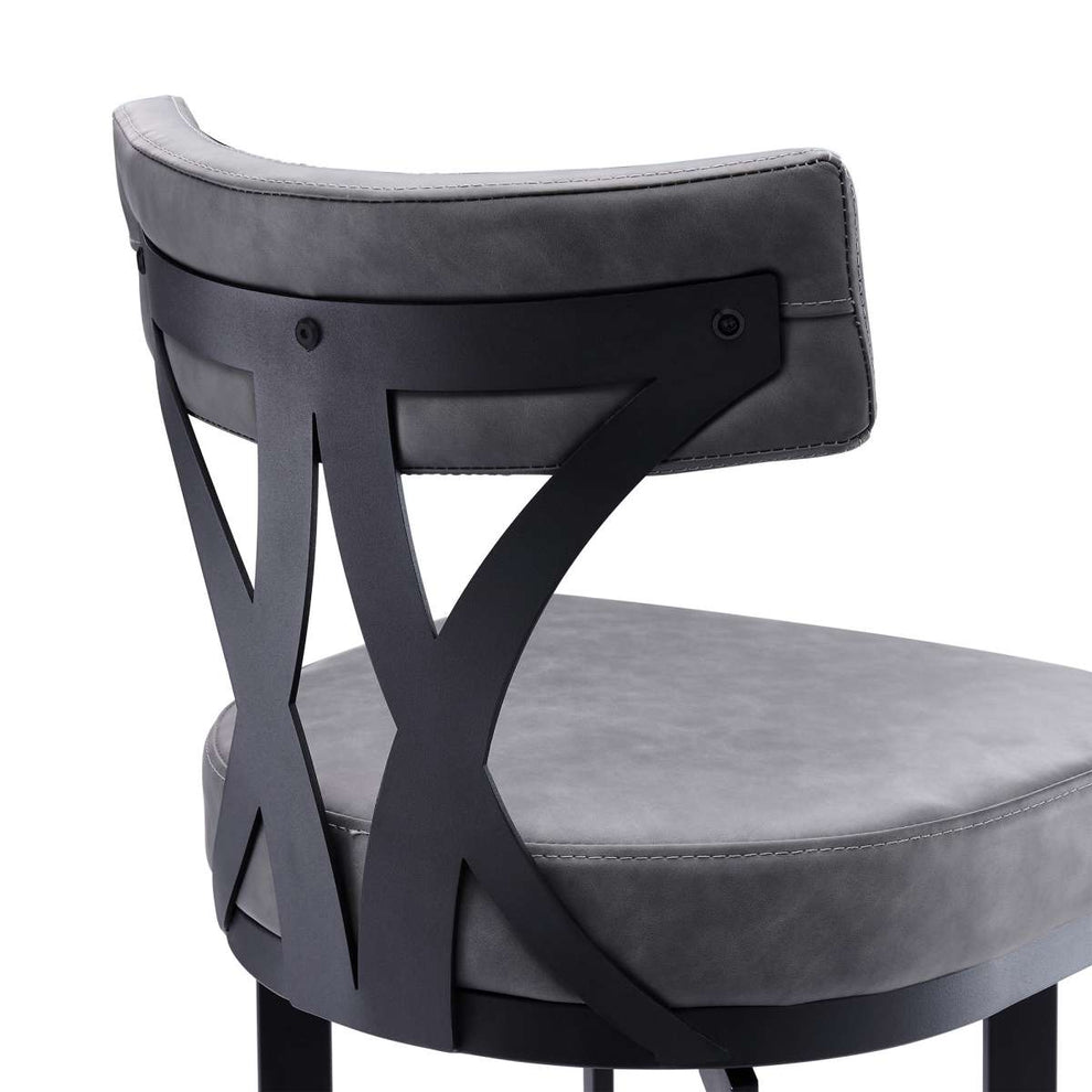 Natalie 30" Bar Height Vintage Grey Faux Leather Upholstery and Black Metal Bar Stool  By Armen Living | Bar Stools | Modishstore - 5