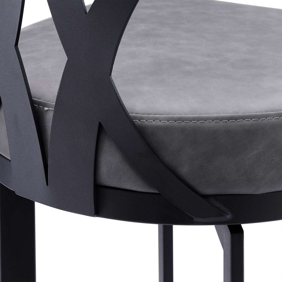 Natalie 30" Bar Height Vintage Grey Faux Leather Upholstery and Black Metal Bar Stool  By Armen Living | Bar Stools | Modishstore - 6