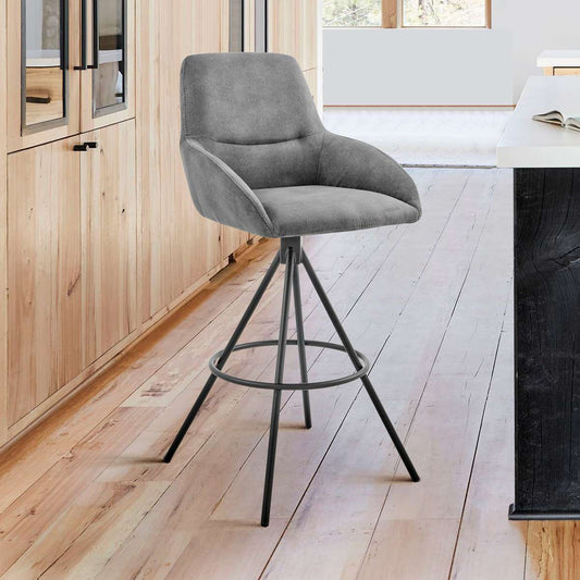 Odessa 26" Counter Height Bar Stool in Charcoal Fabric and Black Finish By Armen Living | Bar Stools | Modishstore