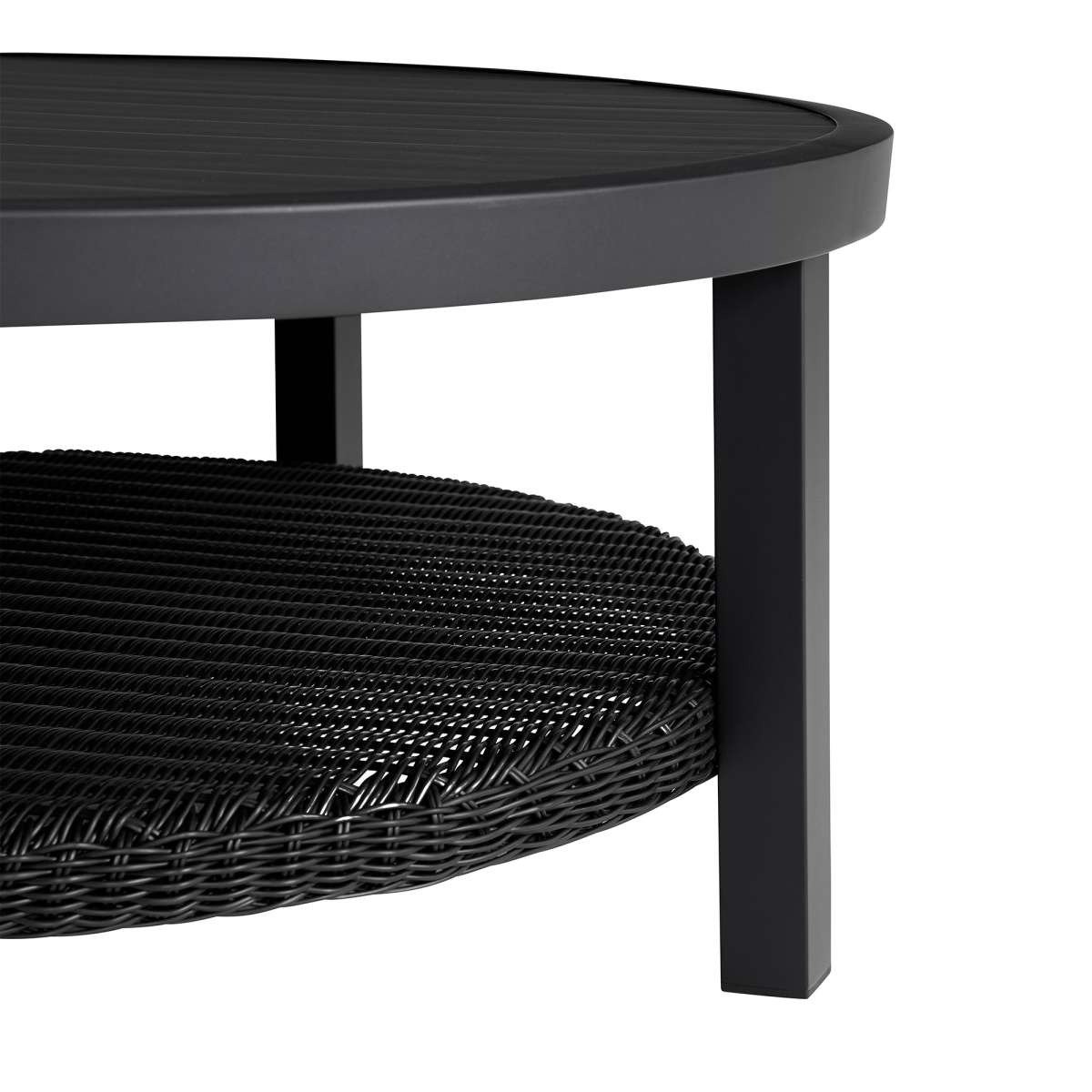 Cayman Black Aluminum Outdoor Round Conversation Table with Wicker Shelf By Armen Living | Outdoor Tables |  Modishstore  - 4