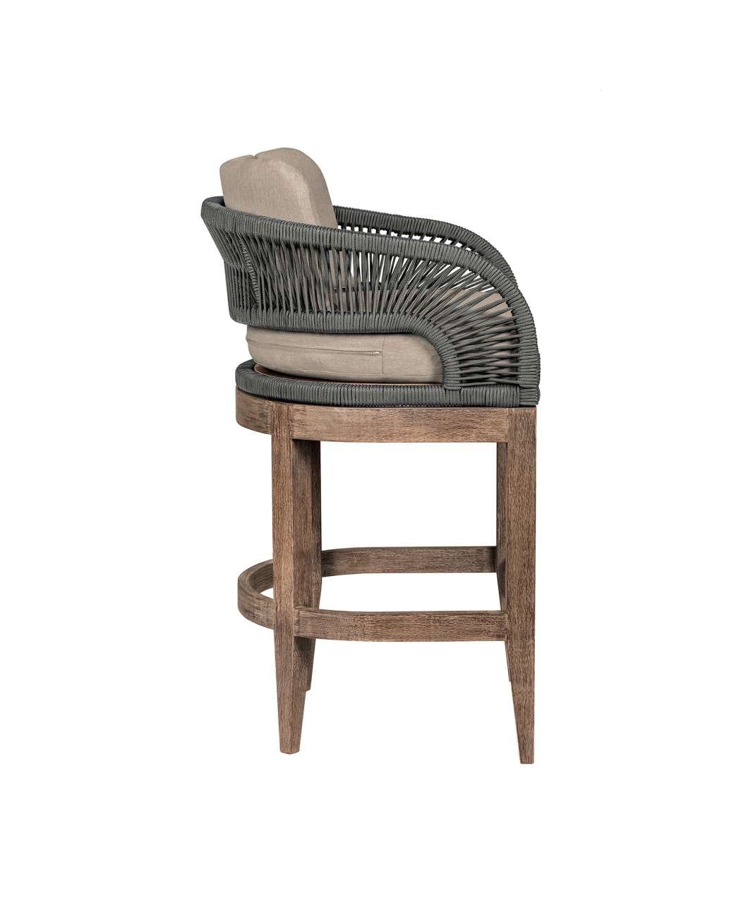 Orbit Outdoor Patio 26" Counter Stool in Weathered Eucalyptus Wood with Gray Rope and Taupe Olefin Cushions By Armen Living | Bar Stools | Modishstore - 3