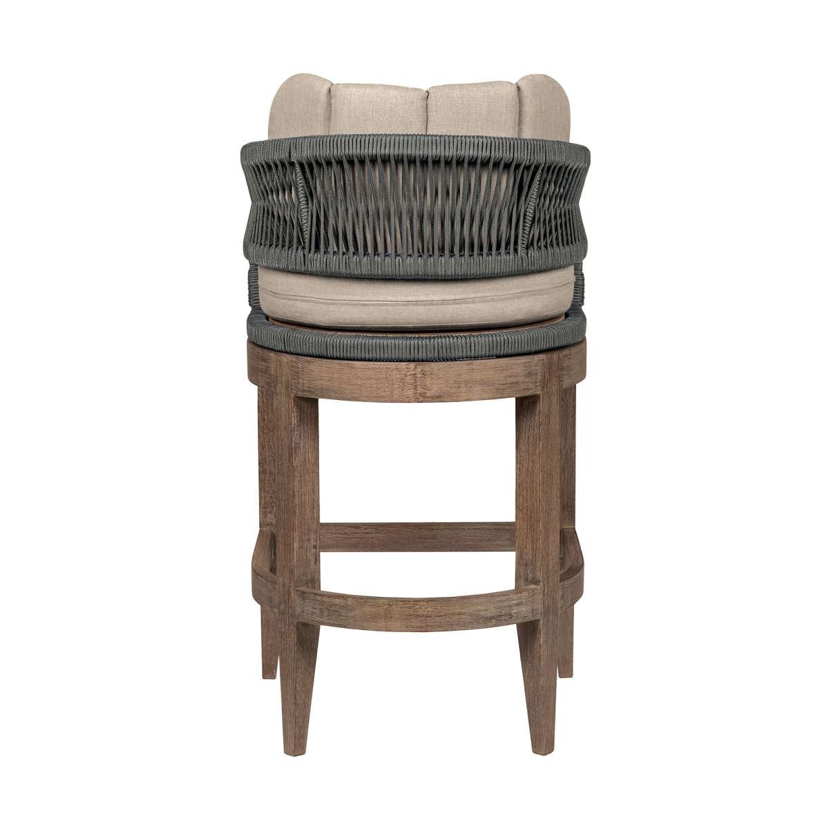 Orbit Outdoor Patio 26" Counter Stool in Weathered Eucalyptus Wood with Gray Rope and Taupe Olefin Cushions By Armen Living | Bar Stools | Modishstore - 4