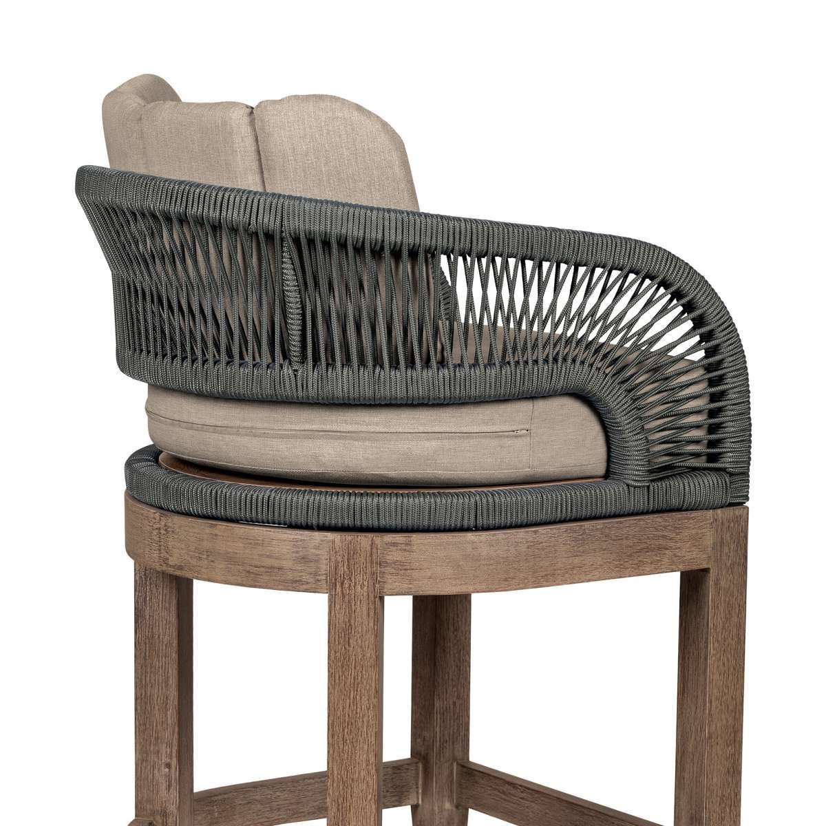 Orbit Outdoor Patio 26" Counter Stool in Weathered Eucalyptus Wood with Gray Rope and Taupe Olefin Cushions By Armen Living | Bar Stools | Modishstore - 9
