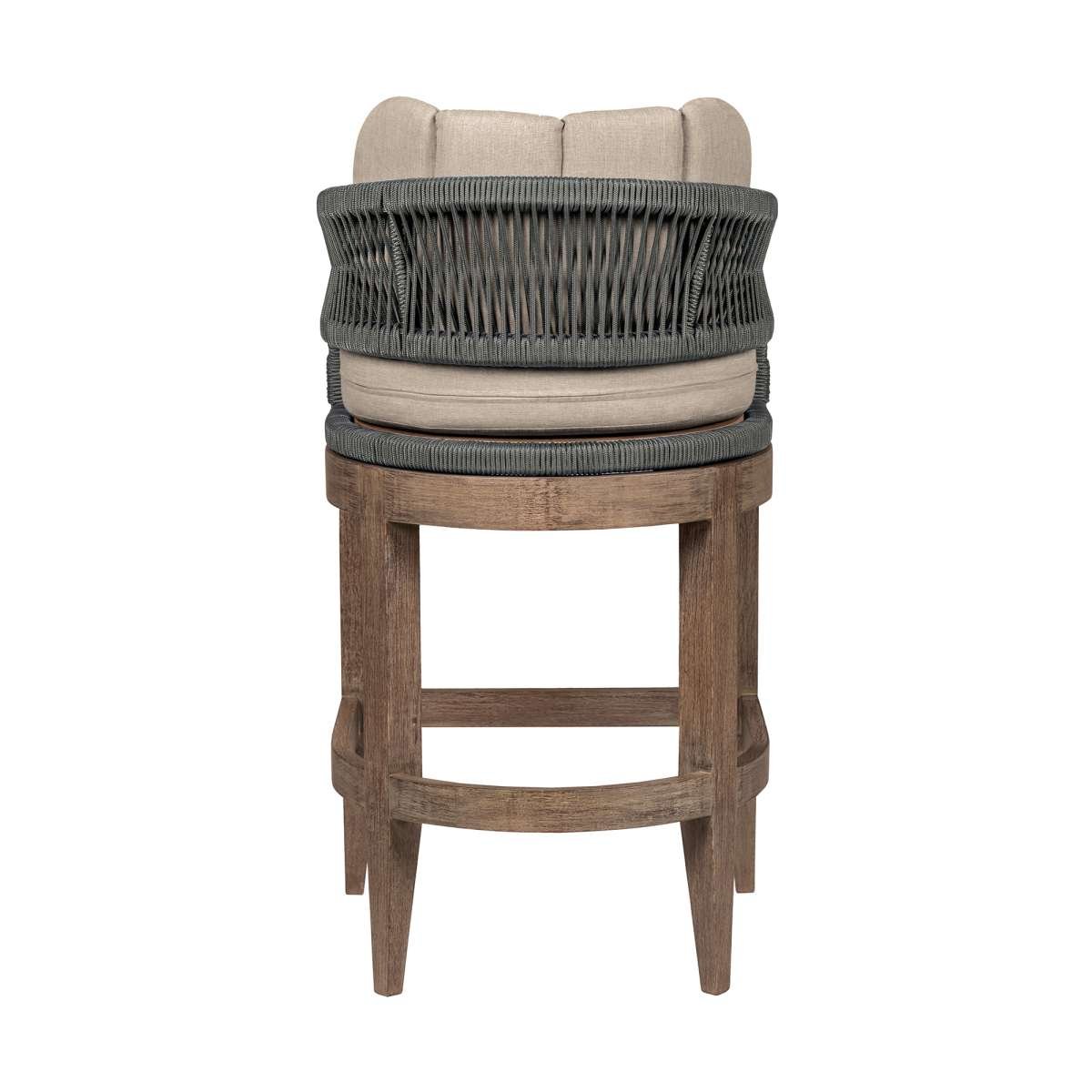 Orbit Outdoor Patio 30" Bar Stool in Weathered Eucalyptus Wood with Gray Rope and Taupe Olefin Cushions By Armen Living | Bar Stools | Modishstore - 4