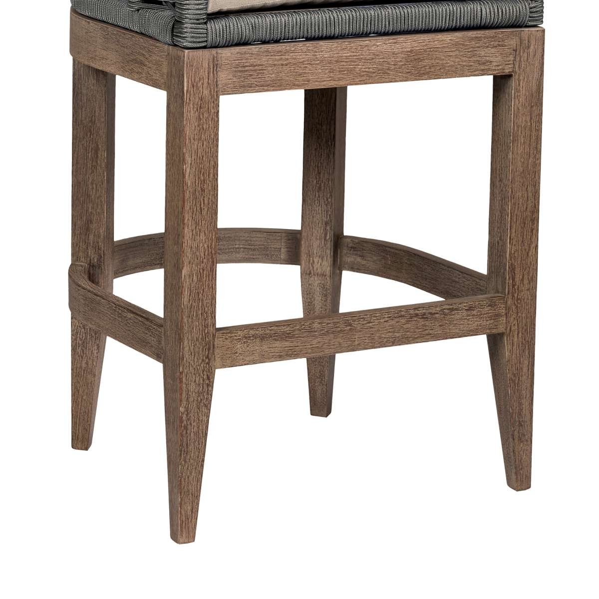 Orbit Outdoor Patio 30" Bar Stool in Weathered Eucalyptus Wood with Gray Rope and Taupe Olefin Cushions By Armen Living | Bar Stools | Modishstore - 6