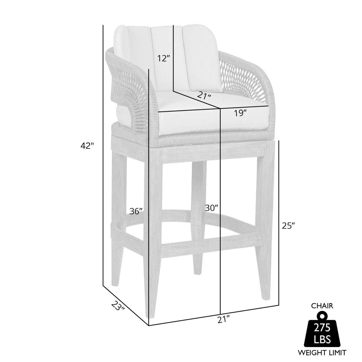 Orbit Outdoor Patio 30" Bar Stool in Weathered Eucalyptus Wood with Gray Rope and Taupe Olefin Cushions By Armen Living | Bar Stools | Modishstore - 8