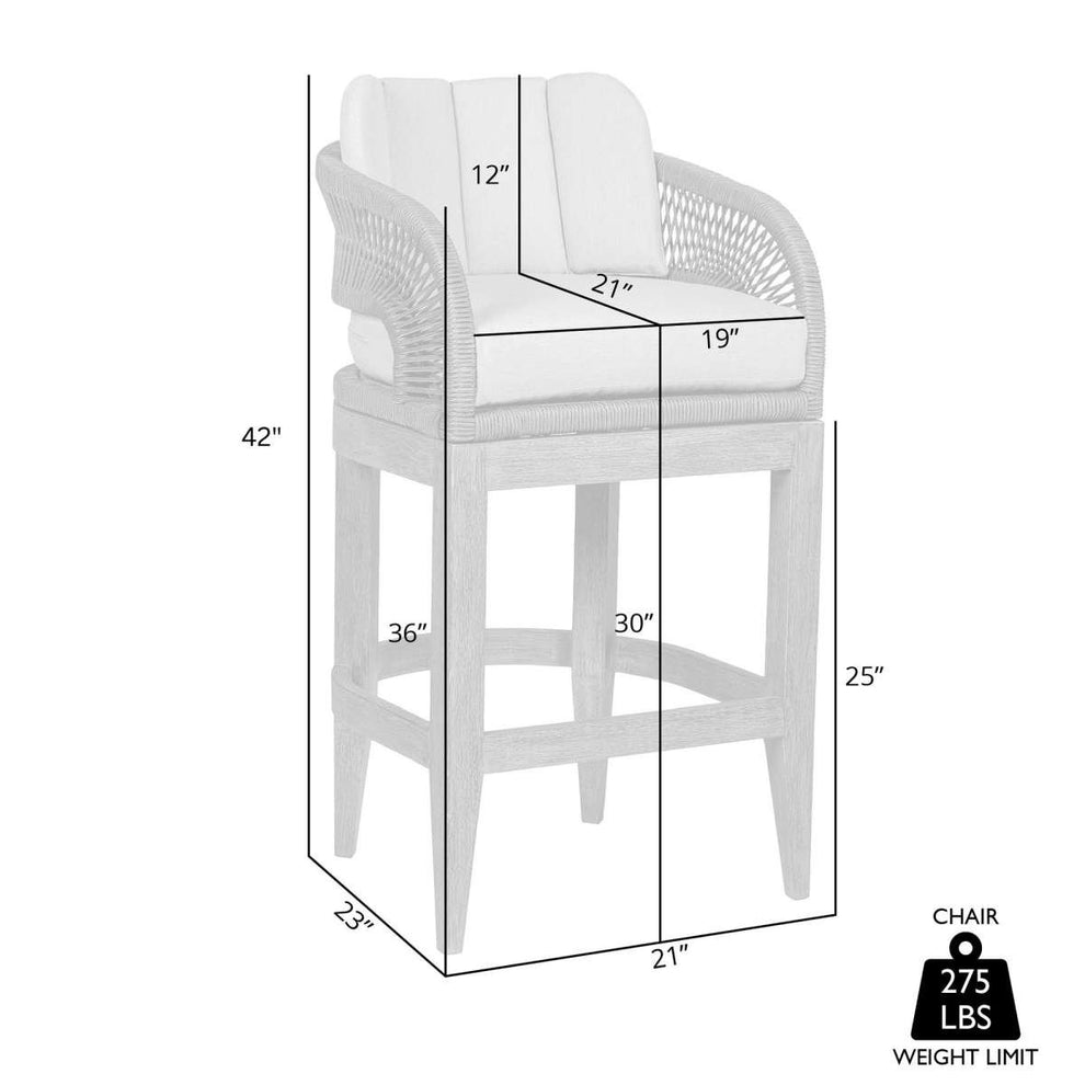 Orbit Outdoor Patio 30" Bar Stool in Weathered Eucalyptus Wood with Gray Rope and Taupe Olefin Cushions By Armen Living | Bar Stools | Modishstore - 8