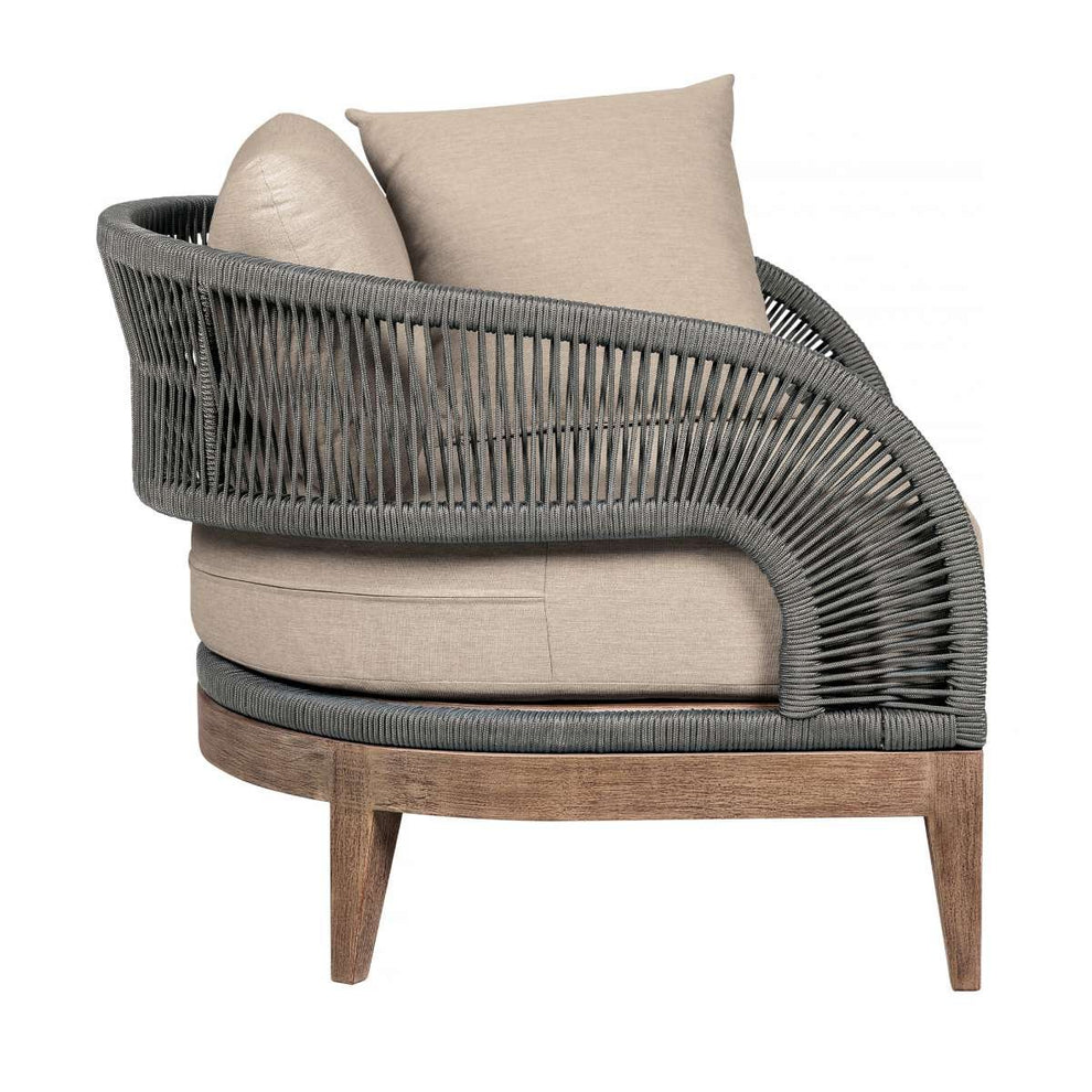Orbit Outdoor Patio Chair in Weathered Eucalyptus Wood with Gray Rope and Taupe Olefin Cushions By Armen Living | Outdoor Chairs | Modishstore - 4