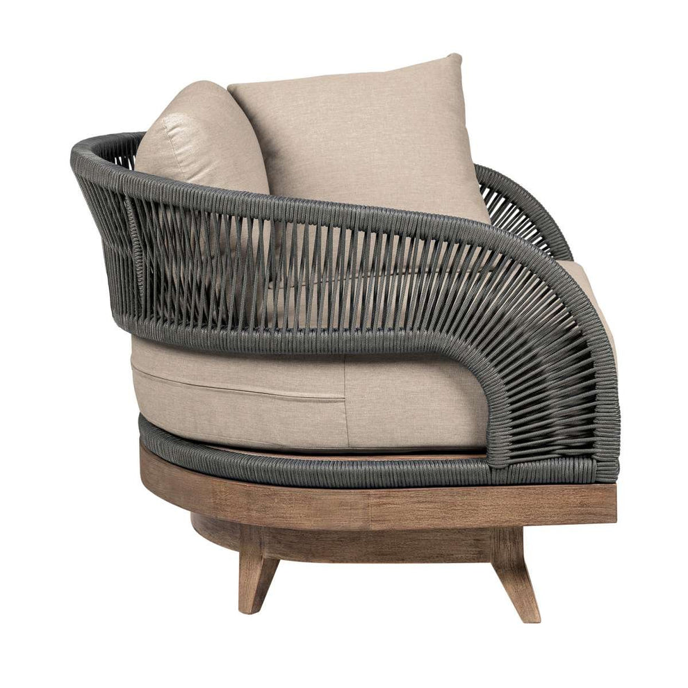 Orbit Swivel Outdoor Patio Chair in Weathered Eucalyptus Wood with Gray Rope and Taupe Olefin Cushions By Armen Living | Outdoor Chairs | Modishstore - 3