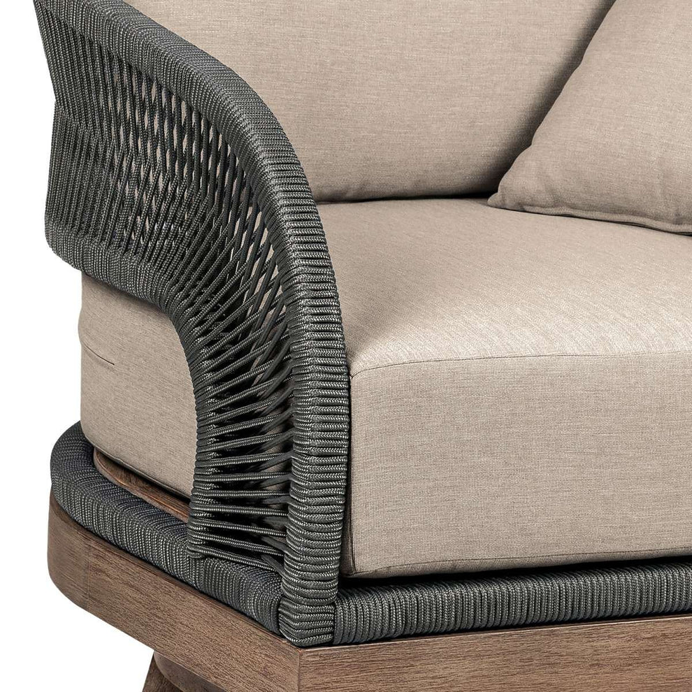 Orbit Swivel Outdoor Patio Chair in Weathered Eucalyptus Wood with Gray Rope and Taupe Olefin Cushions By Armen Living | Outdoor Chairs | Modishstore - 4