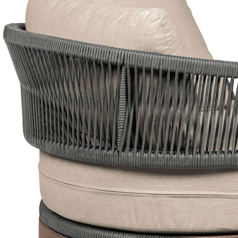 Orbit Swivel Outdoor Patio Chair in Weathered Eucalyptus Wood with Gray Rope and Taupe Olefin Cushions By Armen Living | Outdoor Chairs | Modishstore - 5