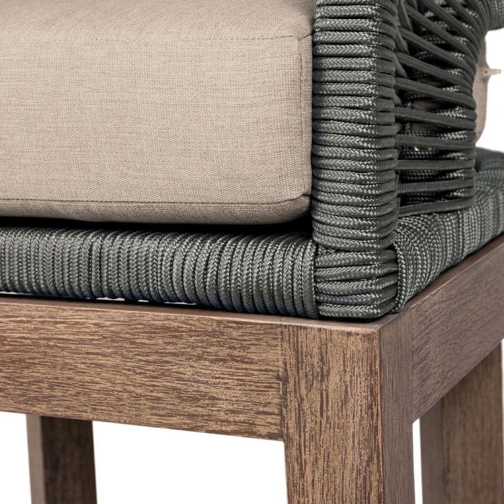 Orbit Outdoor Patio Dining Chair in Weathered Eucalyptus Wood with Gray Rope and Taupe Olefin Cushions By Armen Living | Outdoor Chairs | Modishstore - 9