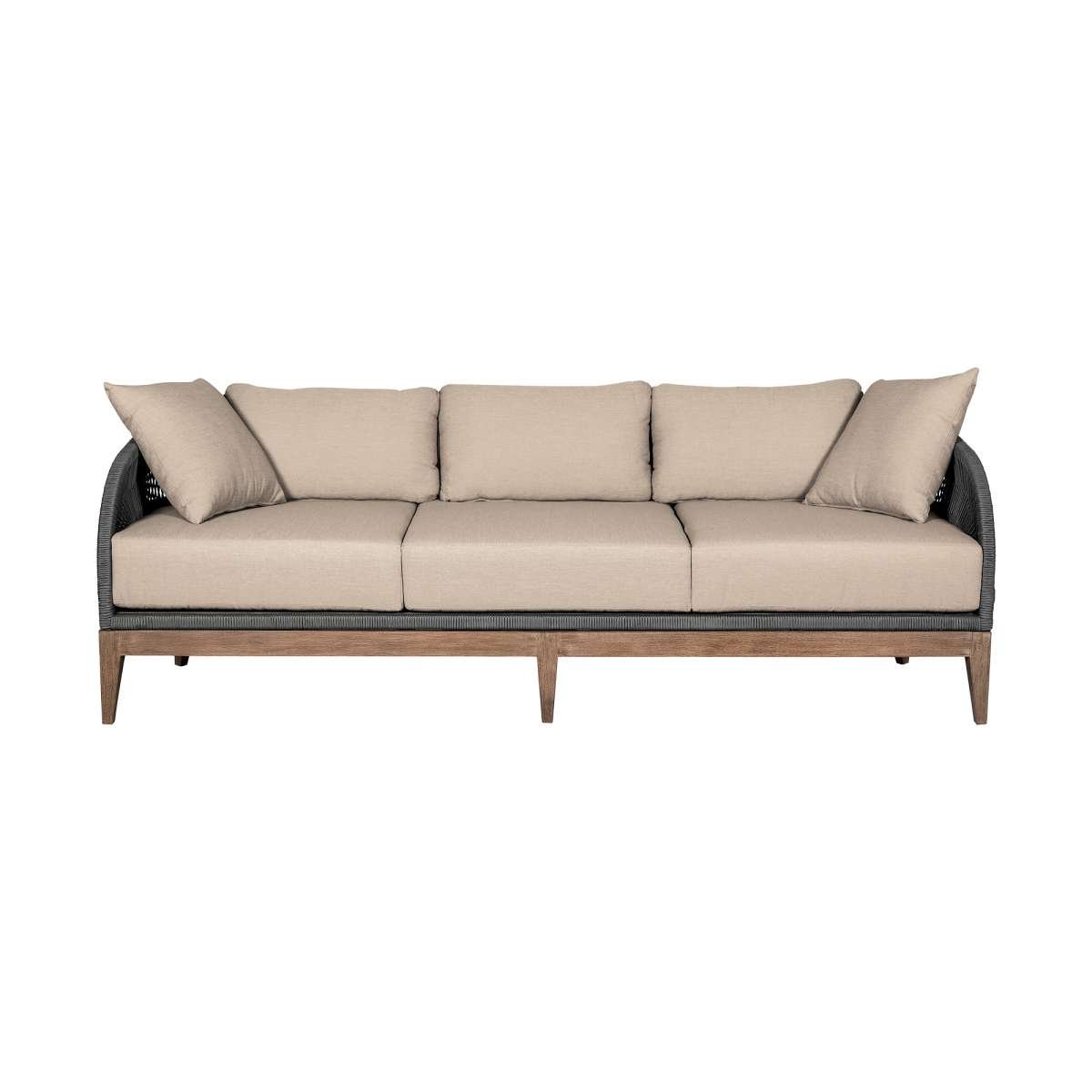 Orbit Outdoor Patio Sofa in Weathered Eucalyptus Wood with Gray Rope and Taupe Olefin Cushions By Armen Living | Outdoor Sofas, Loveseats & Sectionals | Modishstore - 3