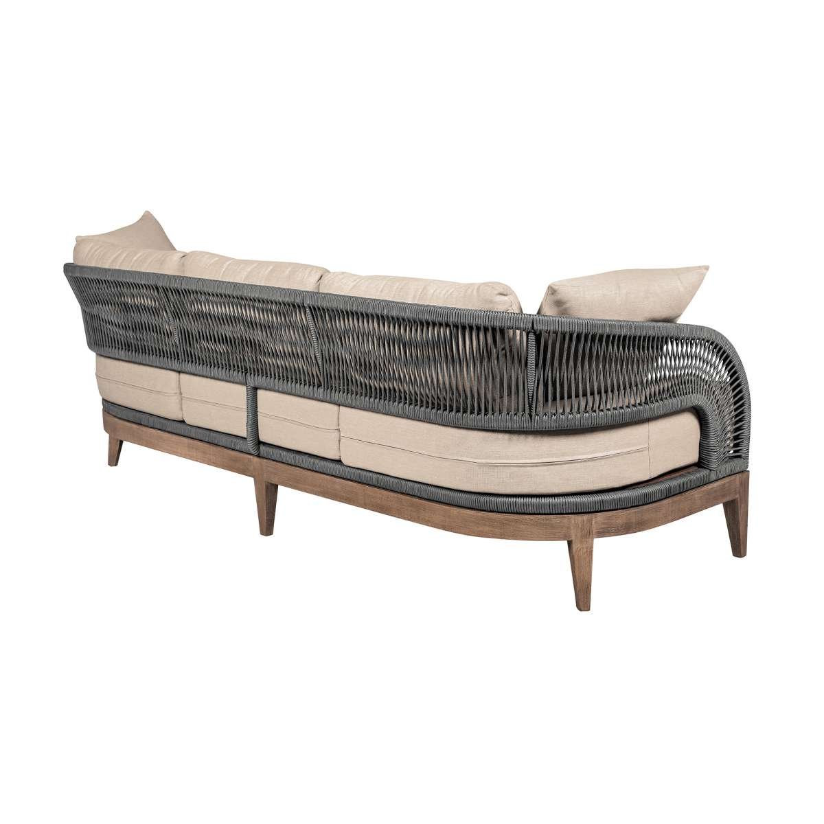 Orbit Outdoor Patio Sofa in Weathered Eucalyptus Wood with Gray Rope and Taupe Olefin Cushions By Armen Living | Outdoor Sofas, Loveseats & Sectionals | Modishstore - 4