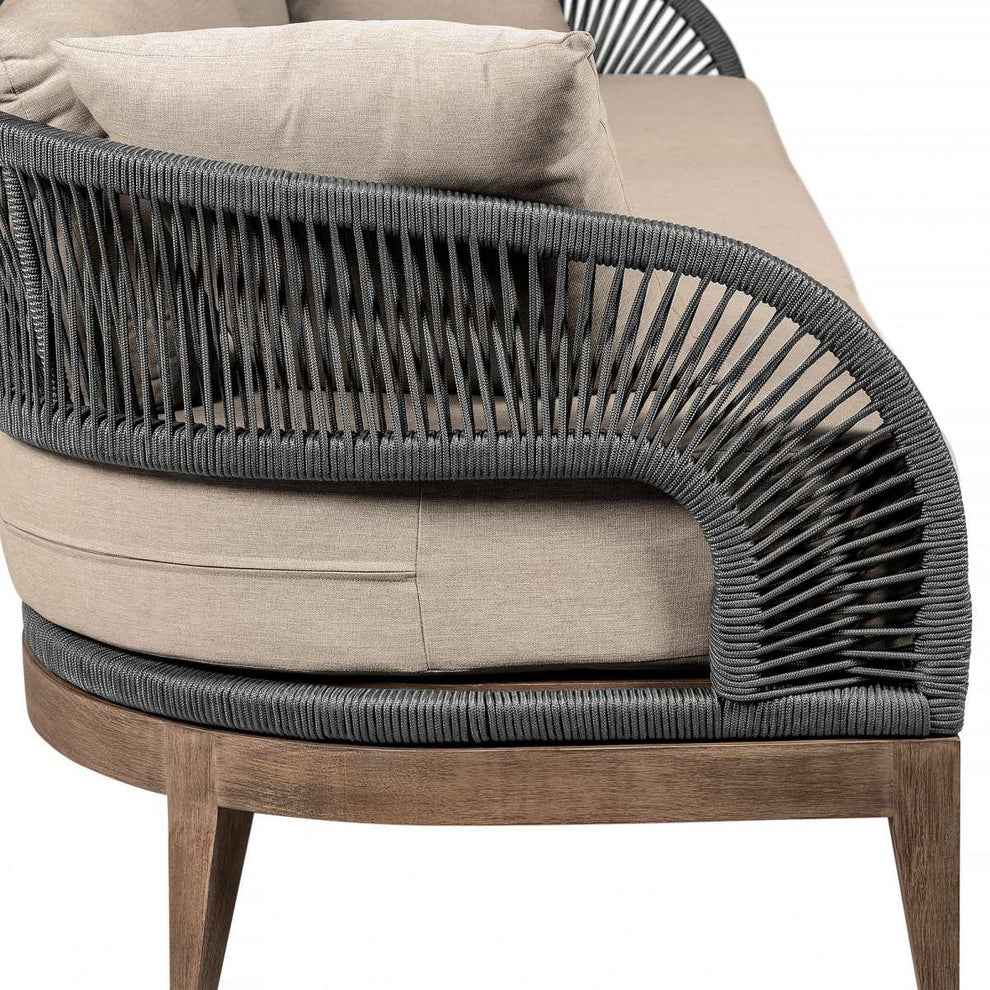 Orbit Outdoor Patio Sofa in Weathered Eucalyptus Wood with Gray Rope and Taupe Olefin Cushions By Armen Living | Outdoor Sofas, Loveseats & Sectionals | Modishstore - 5