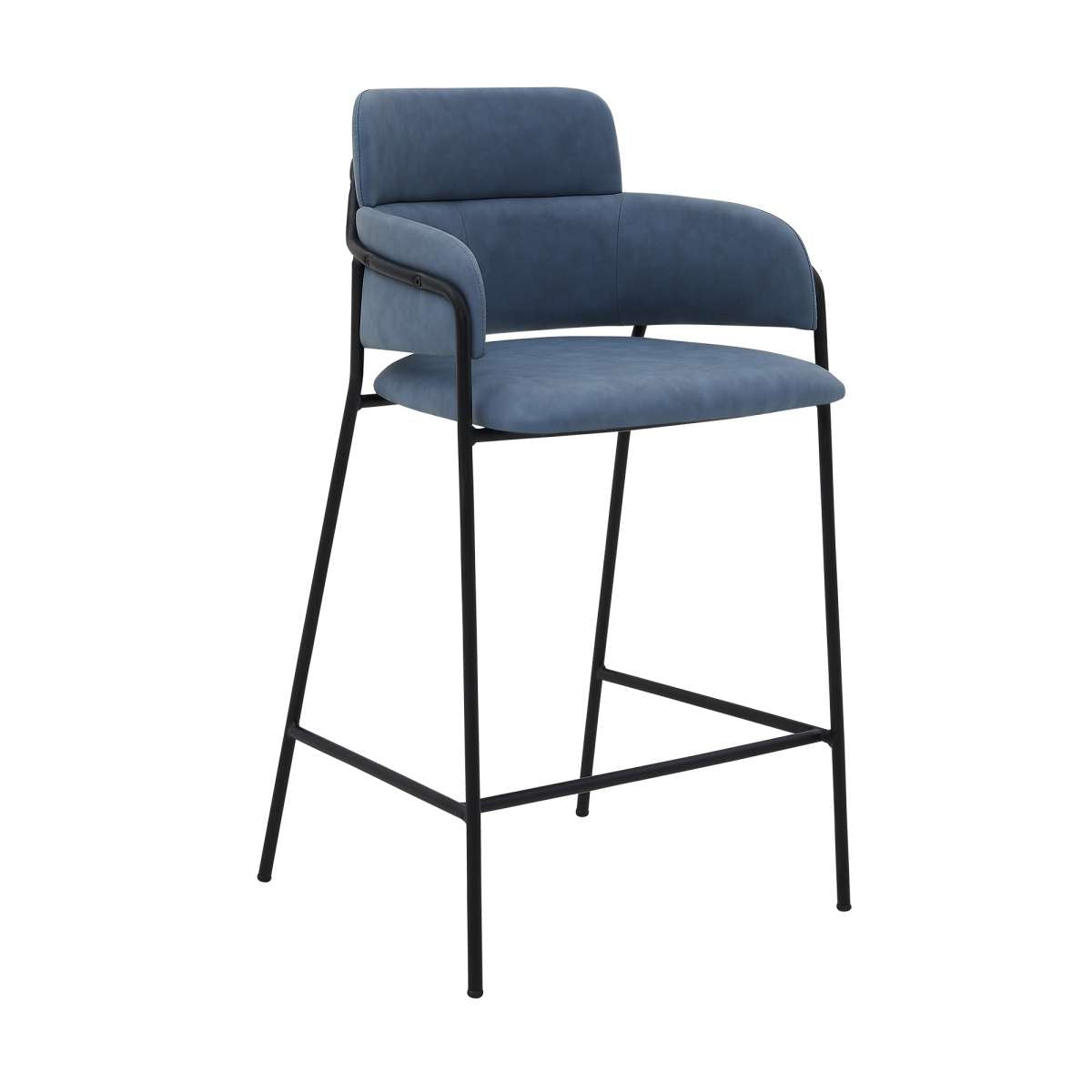 Oshen 26" Blue Faux Leather and Metal Counter Height Bar Stool By Armen Living | Bar Stools | Modishstore