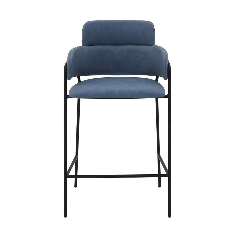 Oshen 26" Blue Faux Leather and Metal Counter Height Bar Stool By Armen Living | Bar Stools | Modishstore - 2