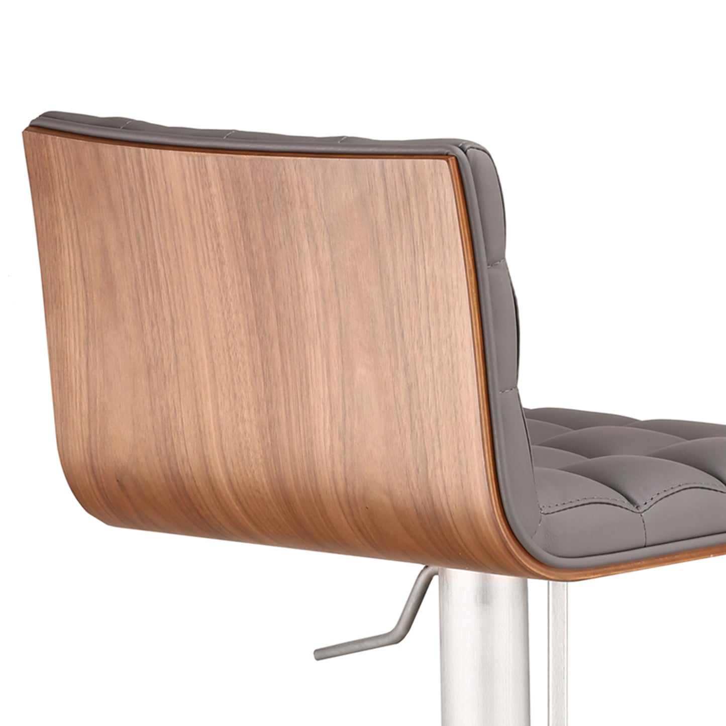 Oslo Adjustable Brushed Stainless Steel Barstool in Gray Faux Leather with Walnut Back By Armen Living | Bar Stools | Modishstore - 6