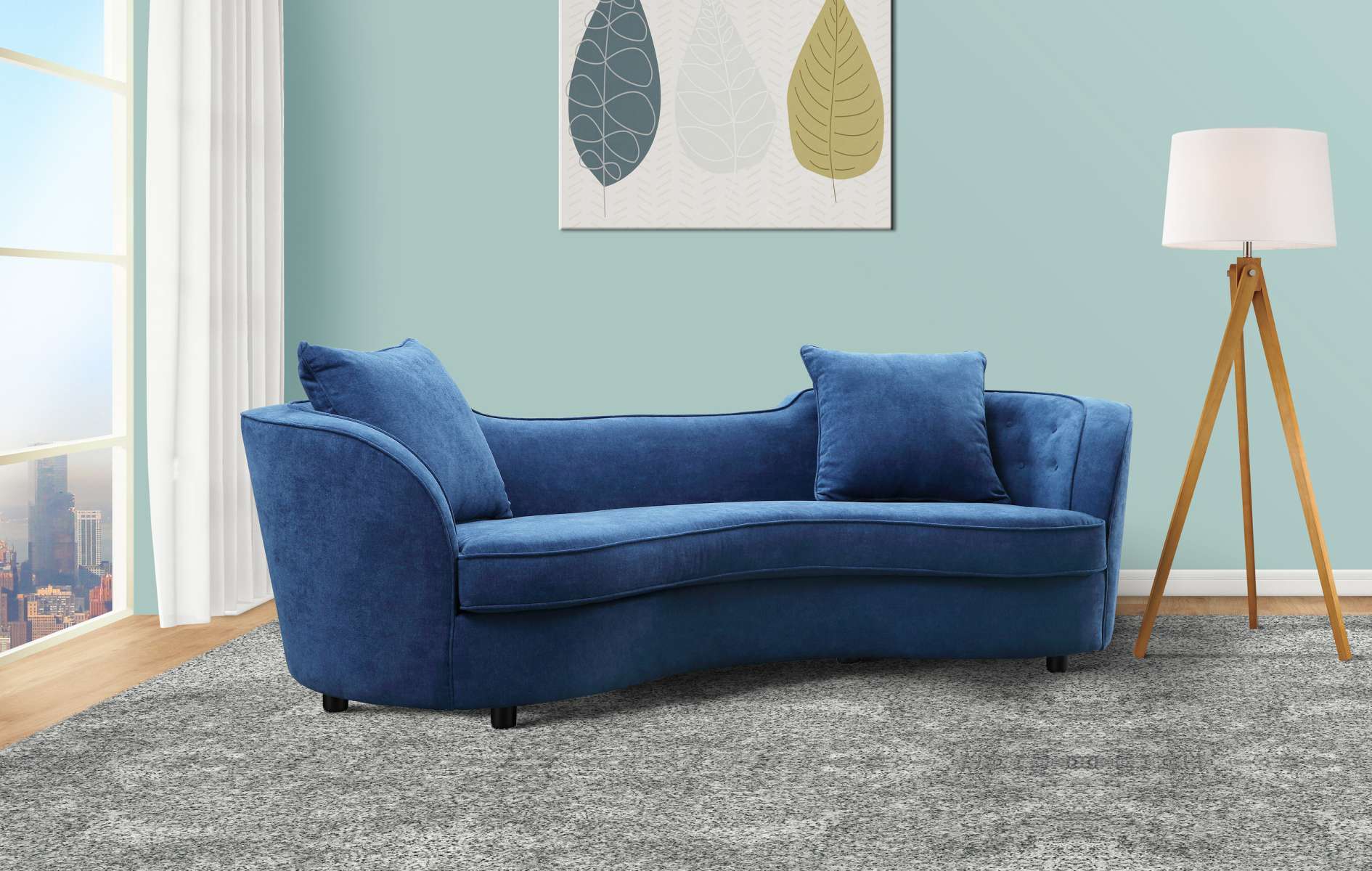 Palisade Contemporary Sofa in Blue Velvet with Brown Wood Legs By Armen Living | Sofas |  Modishstore 