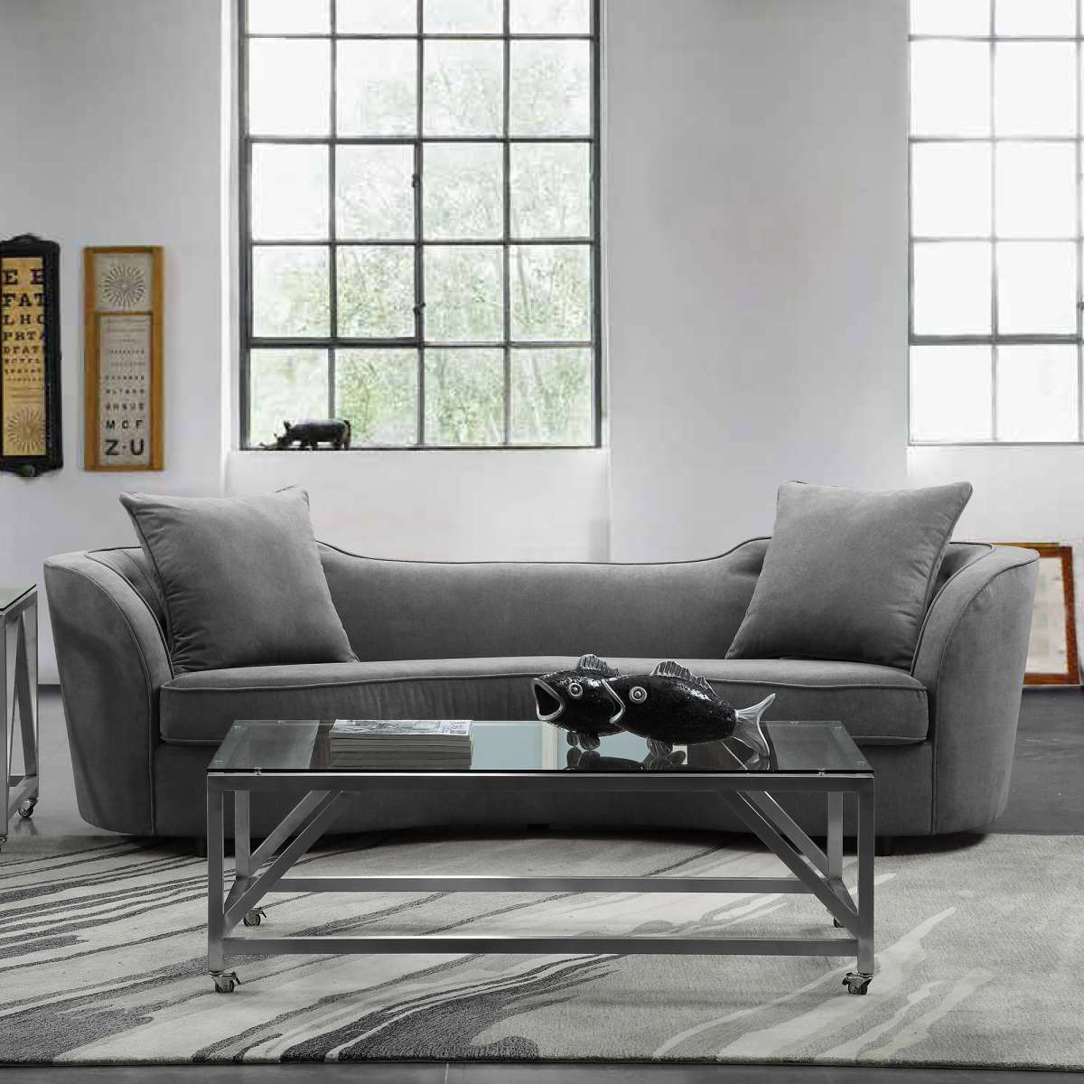 Palisade Contemporary Sofa in Blue Velvet with Brown Wood Legs By Armen Living | Sofas |  Modishstore  - 4