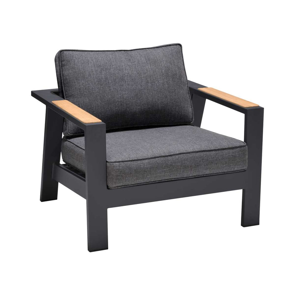 Palau Outdoor Chair in Dark Grey with Natural Teak Wood Accent and Cushions By Armen Living | Outdoor Sofas, Loveseats & Sectionals |  Modishstore  - 3
