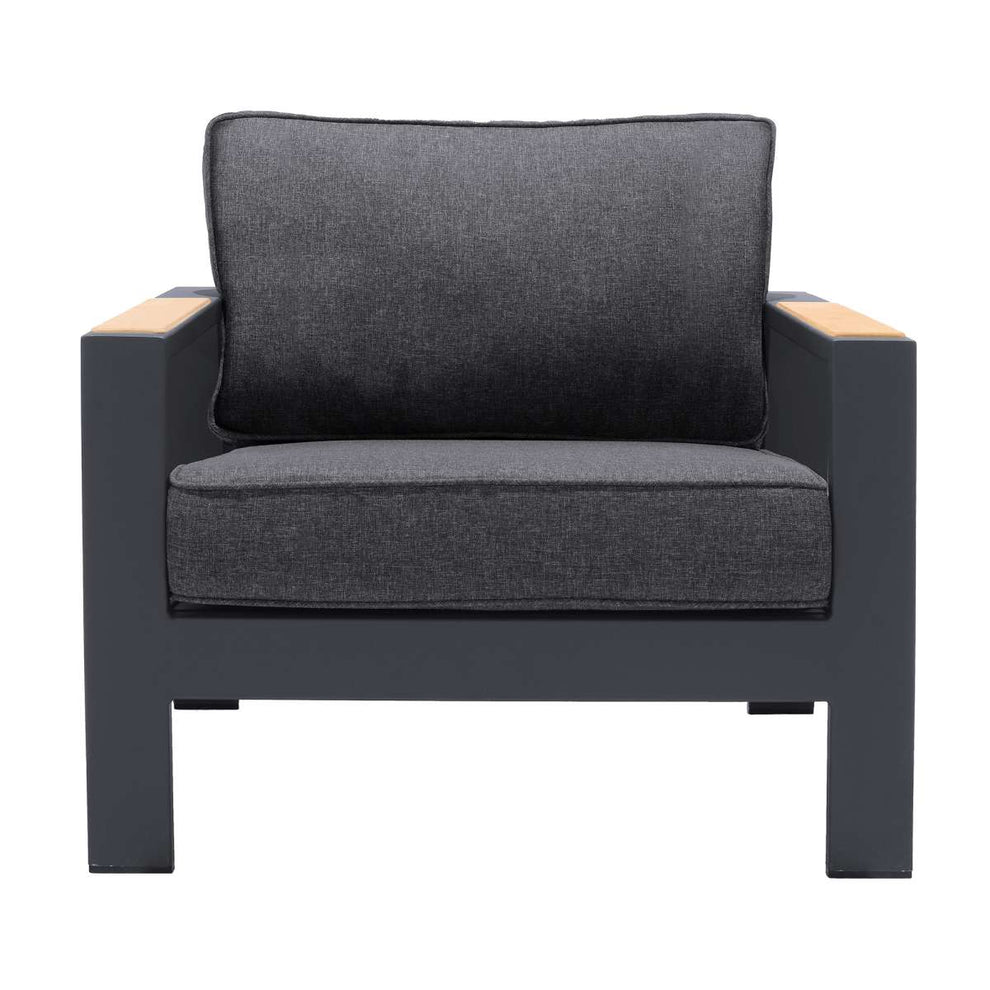 Palau Outdoor Chair in Dark Grey with Natural Teak Wood Accent and Cushions By Armen Living | Outdoor Sofas, Loveseats & Sectionals |  Modishstore  - 4
