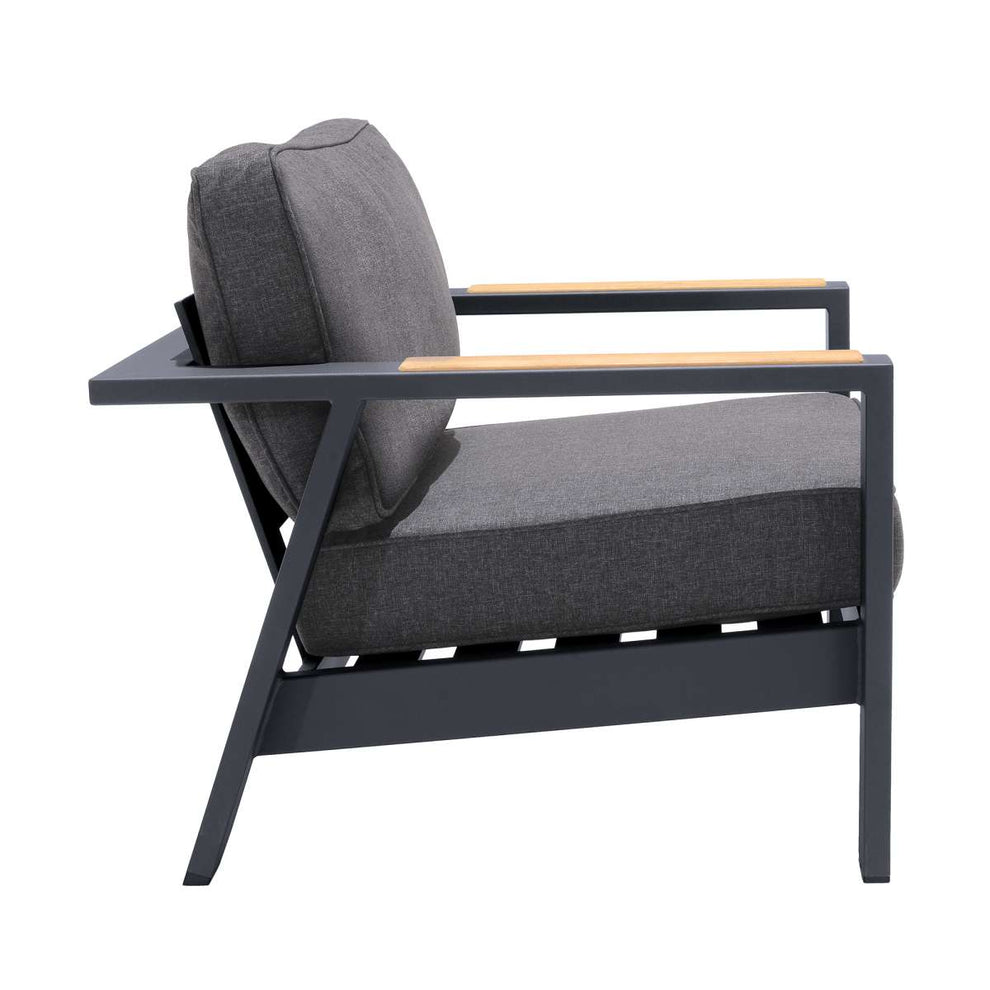 Palau Outdoor Chair in Dark Grey with Natural Teak Wood Accent and Cushions By Armen Living | Outdoor Sofas, Loveseats & Sectionals |  Modishstore  - 5