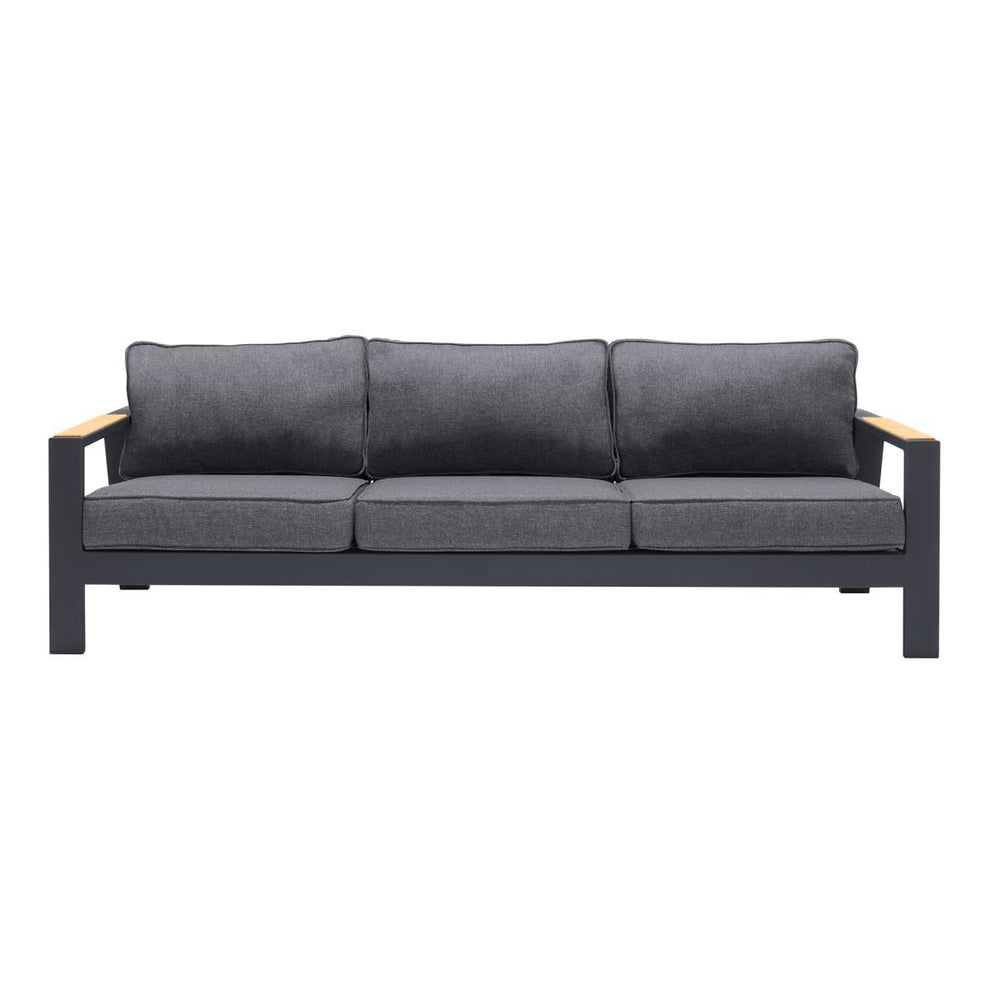 Palau Outdoor Sofa in Dark Grey with Natural Teak Wood Accent and Cushions By Armen Living | Outdoor Sofas, Loveseats & Sectionals |  Modishstore  - 3