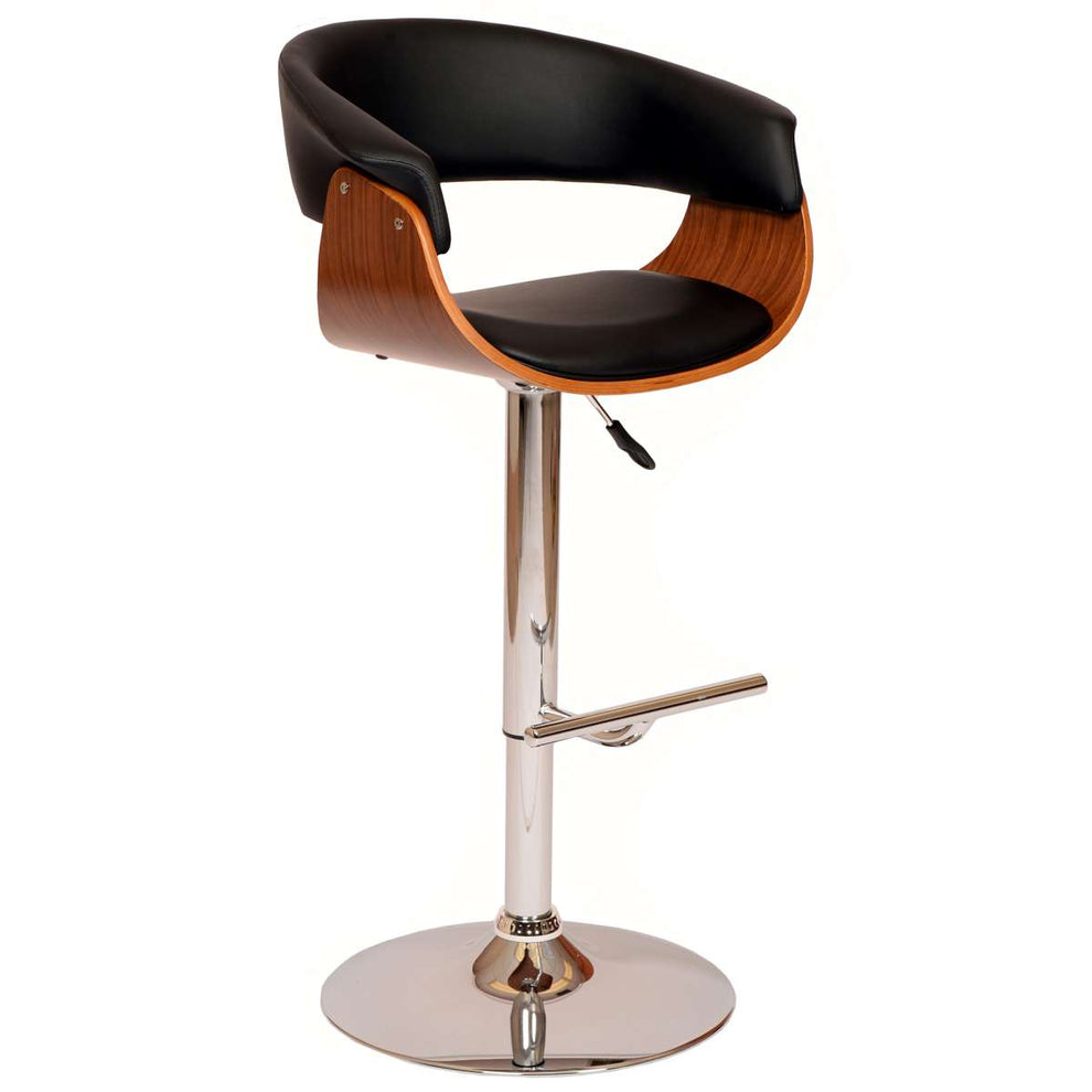 Paris Black Faux Leather Adjustable Height Swivel Walnut Wood and Chrome Bar Stool By Armen Living | Bar Stools | Modishstore - 2