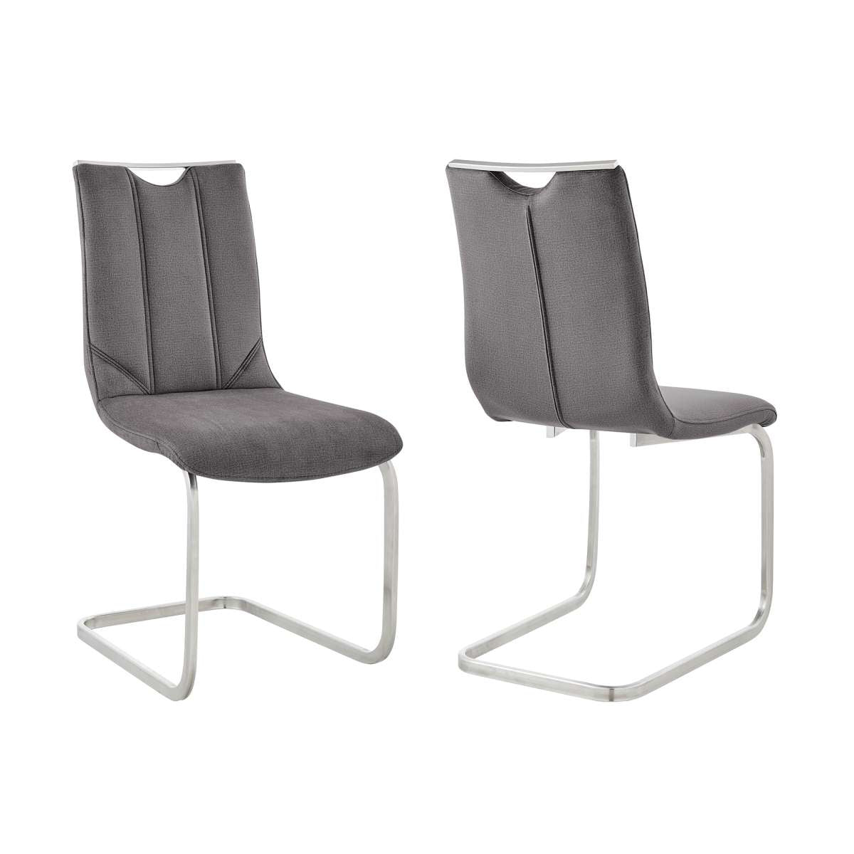 Pacific Dining Room Accent Chair in Gray Fabric and Brushed Stainless Steel Finish - Set of 2 By Armen Living | Dining Chairs | Modishstore