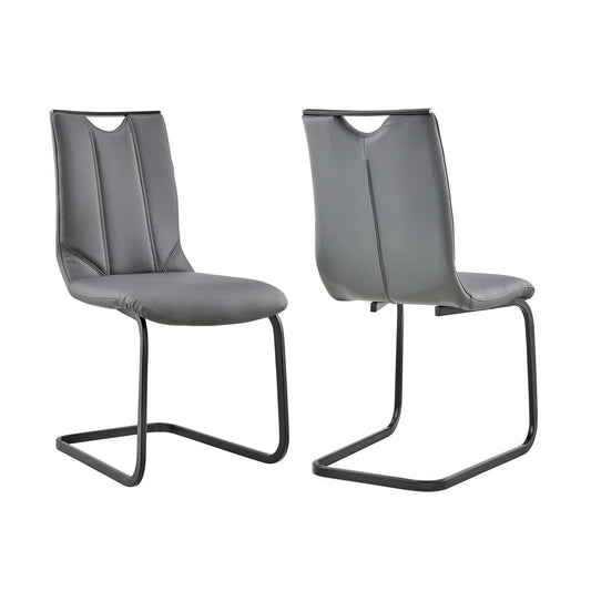 Pacific Dining Room Chair in Gray Faux Leather and Black Finish - Set of 2 By Armen Living | Dining Chairs | Modishstore